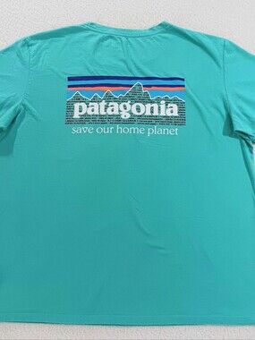 PATAGONIA Organic Cotton T-Shirt Women's Size Large Fresh Teal Logo Tee